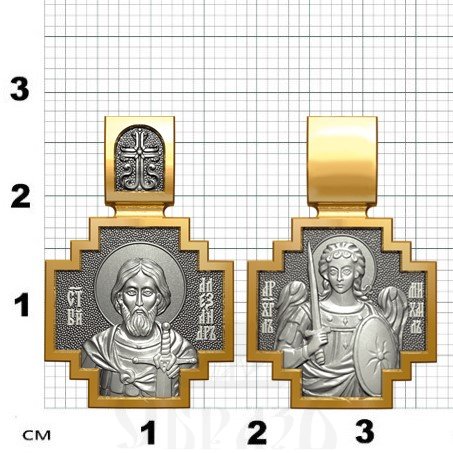 нательная икона св. благоверный князь александр невский, серебро 925 проба с золочением (арт. 06.051)